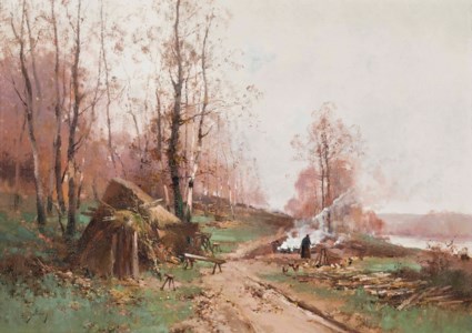 A bonfire by a woodland track