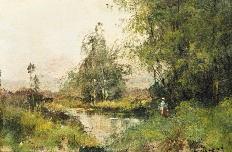 Figures on a lakeside track