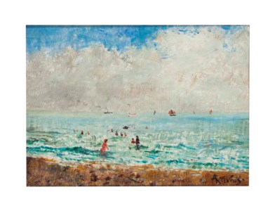 Children playing in the waves