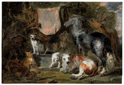 A study of a horse, an ox, dogs, a boar, stags, a goat and foxes