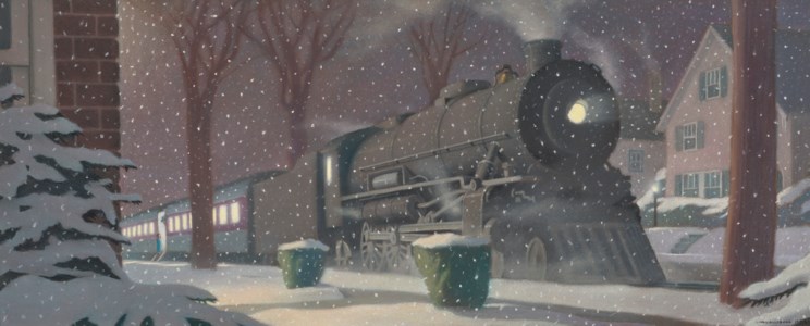 'It was wrapped in an apron of steam.' (Cover Illustration for The Polar Express )