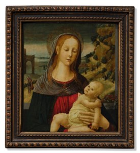 The Madonna and Child before a casement, a landscape with Saint John the Baptist, the Flight into Egypt and the Duomo di Firenze beyond