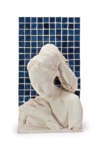 Woman Against a Blue Tile Wall