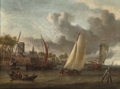 Shipping on the water near a Dutch harbour