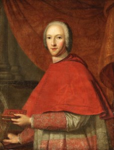 Portrait of Cardinal of York (1725-1807), half-length, in Cardinal's Robes, holding a prayer book in his left hand, his mitre in his right hand, by a draped curtain