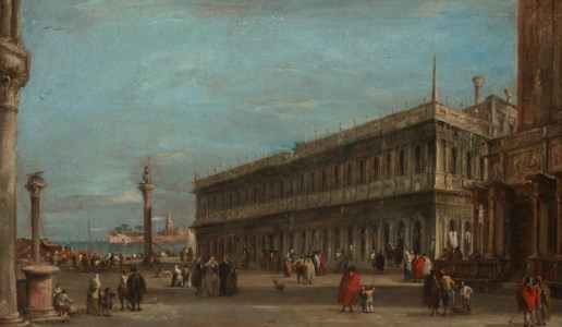 Venice, a view of the Piazzetta toward the Libreria, with the eastern tip of the Giudecca beyond