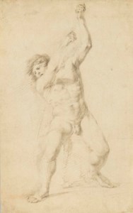 A standing academic male nude holding a stick