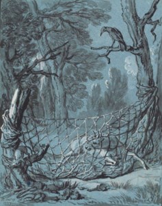 Illustration of a fable by Jean de La Fontaine: The crow, the gazelle, the tortoise and the rat