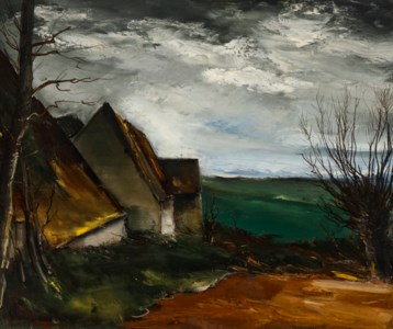 Soir sur les maisons et la vallée