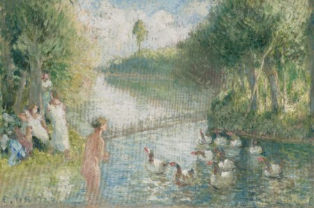 Gardeuses d'oies se baignant