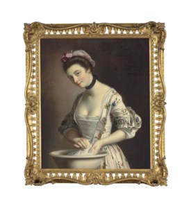 A lady's maid soaping linen