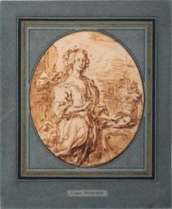 Portrait of a woman on a terrace holding a mask