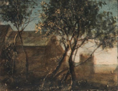Trees by a house ( recto ); Trees in a hilly landscape ( verso )