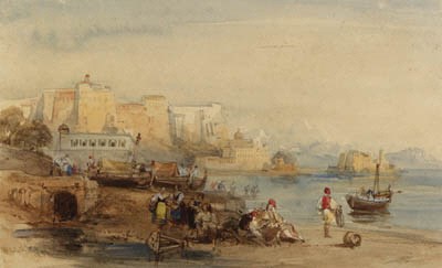 A coastal scene with fisherfolk