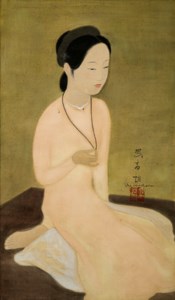 Vu Cao Dam, Jeune femme agenouillée tenant son collier (Young Woman Kneeling and Holding her Necklace)