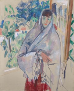 Femme debout devant la fenêtre (châle blanc)