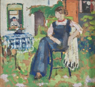 Étude de femme en bleu dans un jardin
