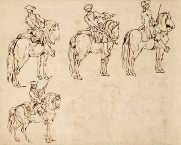 Étude de cavaliers au tricorne à cheval