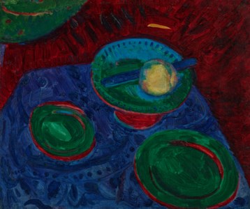 Apple on a Blue Dish