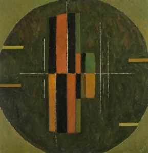 Composition with Ovoid – Green, Rose, Orange and Black
