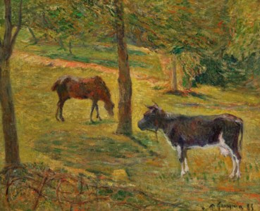 Cheval et vache dans un pré
