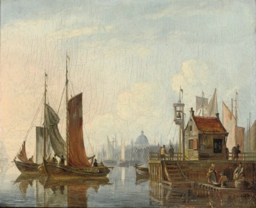 Shipping near Amsterdam, with a ferry on the right