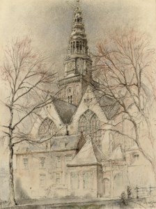 The Oude Kerk seen from the water, Amsterdam