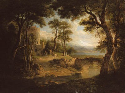 A lake landscape, traditionally identified as Lake Geneva
