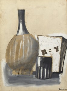 Natura morta (fiasco bicchiere e libro)