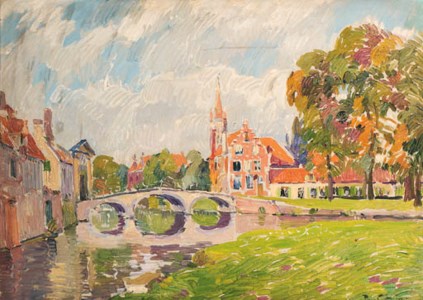 A view in a town with a bridge