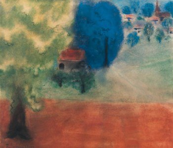 A summer landscape with a village in the distance