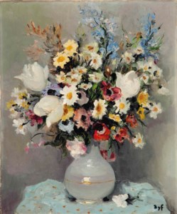 Tulipes et Iris au vase d'opaline