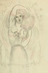 Mélisande se coiffant; projet de costume pour l'Opéra de Claude Debussy