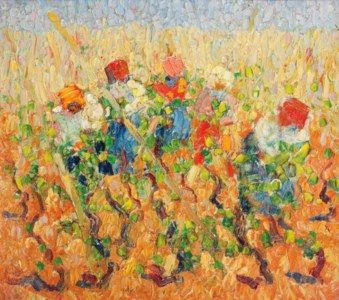 Farmers working the field