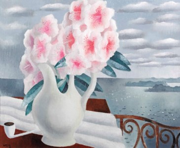 A still life with flowers and a pipe