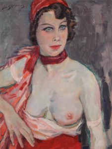 Portrait of a lady with a red scarf