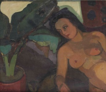 Seated nude with cat
