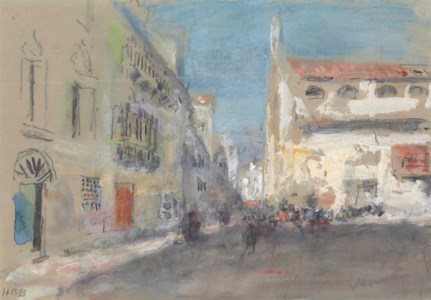 Figures on a square, Venice (illustrated); A side street by the Canal in Venice; and St Peter's, Rome
