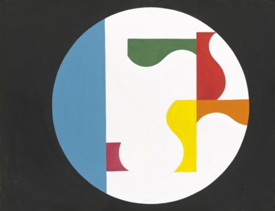 Composition dans un cercle blanc sur fond noir