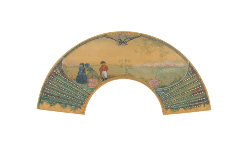 Design for a fan: Figures in a landscape