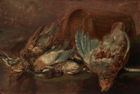 Game birds on a stone ledge