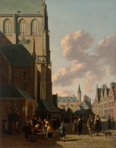 The Grote Markt, Haarlem, looking west, with the Grote Kerk (St Bavo's) and the fish-market, the Town Hall beyond