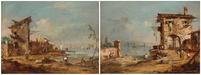 A capriccio of a rustic house by the lagoon ; and A lagoon capriccio with farmhouses