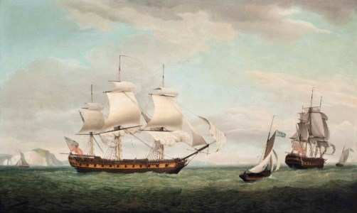 The East Indiaman Pitt of London in two positions in the Channel off the Needles, Isle of Wight