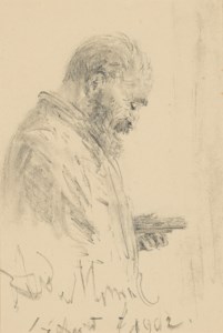 Profile study of a man with sketching block and pencils
