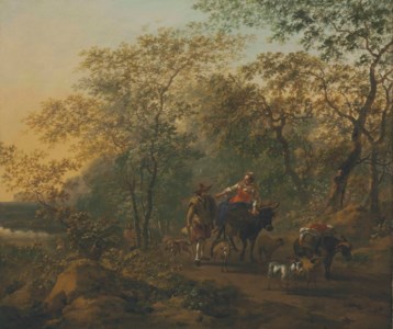 An Italianate landscape with a shepherdess and a drover