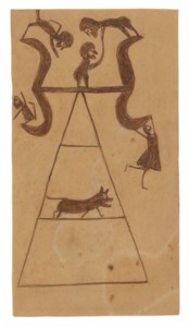 UNTITLED (BROWN CONSTRUCTION WITH FIGURES AND DOG)