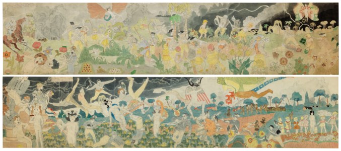 Henry Darger, 148 At Jennie Richee During fury of storm are unsuccessfully attached [sic] by Glandelinians / 149 At Jennie Richee narrowly escape capture but Blengins come to rescue, double sided