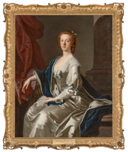 Portrait of Lady Frances Carteret, later Marchioness of Tweeddale (1718-1788), three-quarter-length, in a silver gown with an ermine-trimmed blue wrap