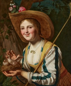 A shepherdess holding a bird's nest